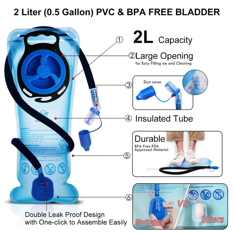 Mothybot Hydration Backpack, Insulated Hydration Pack with 2L Water Bladder & Large Storage, Ultralight Hiking Backpack for Men, Women for Running, Cycling, Camping - Keep Liquid Cool up to 5 Hours - Image 5